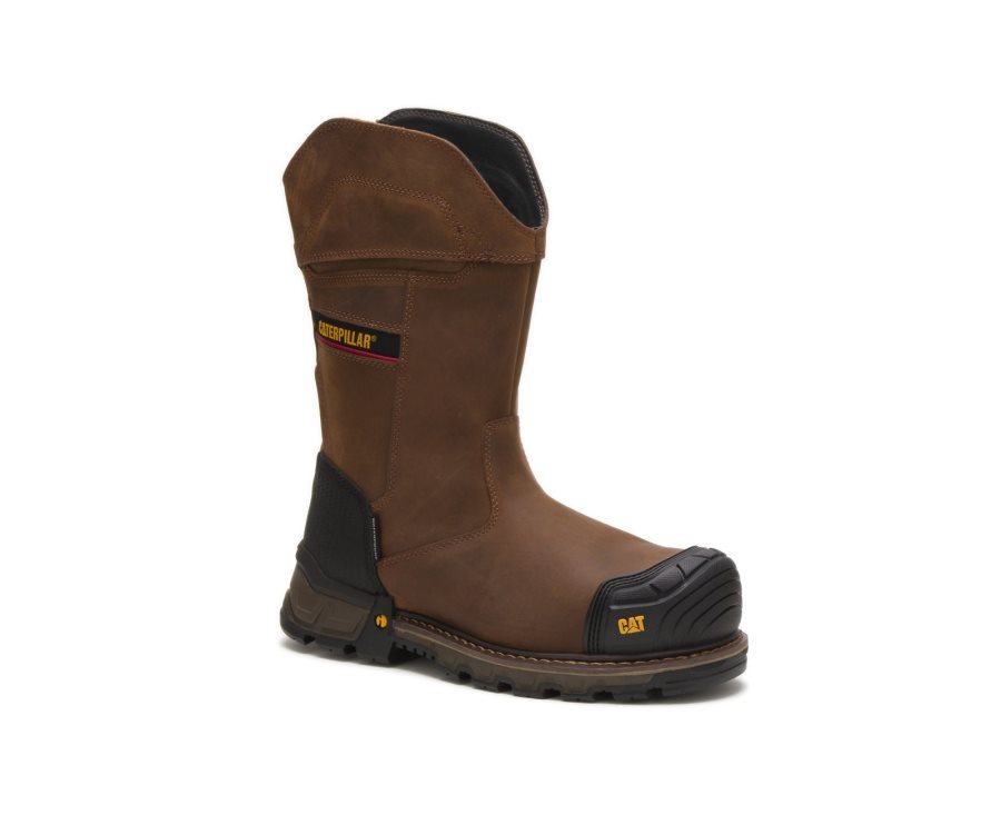 Caterpillar CAT Excavator XL Pull On Waterproof Composite Toe Moški Delovni Čevlji Temno Rjave | CAT-185MG