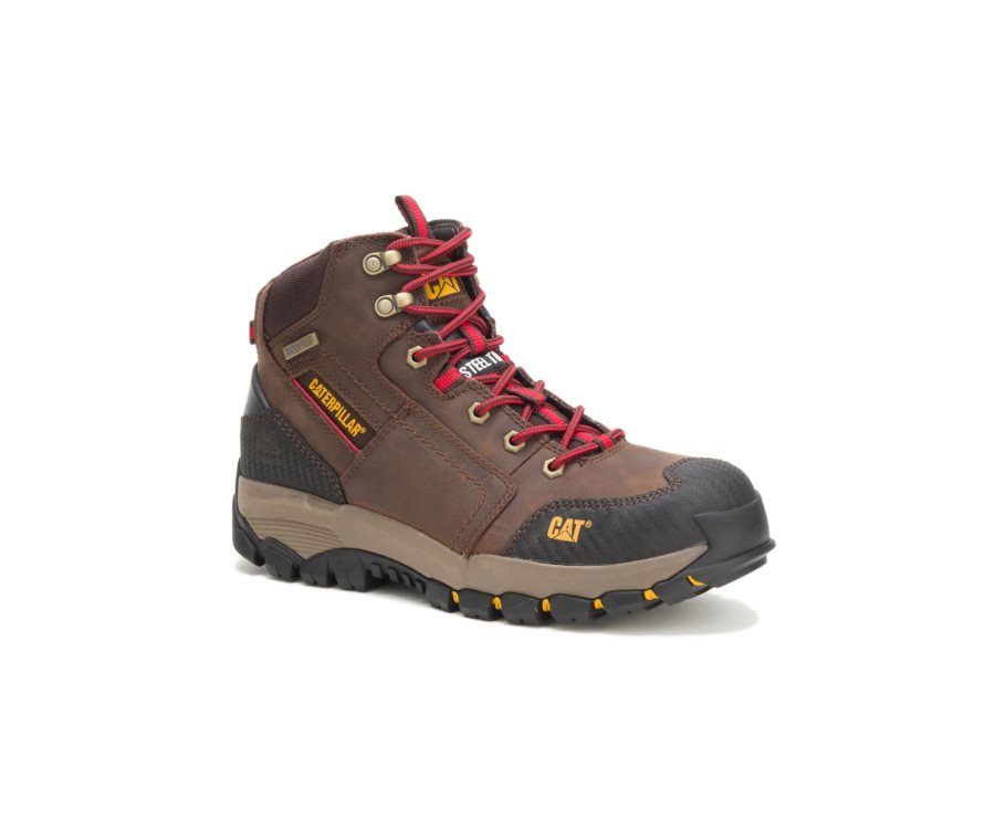 Caterpillar CAT Navigator Mid Waterproof Steel Toe Moški Delovni Čevlji Rjave Rdeče | CAT-201RM