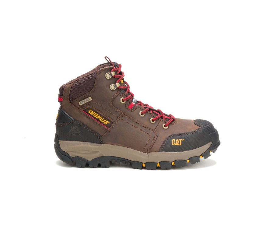 Caterpillar CAT Navigator Mid Waterproof Steel Toe Moški Delovni Čevlji Rjave Rdeče | CAT-201RM